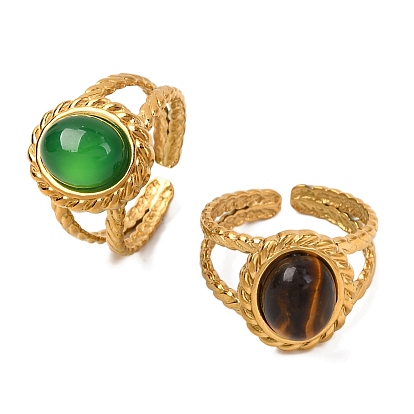 Овальные кольца на палец из натуральных драгоценных камней, золотистый тон 304 манжеты из нержавеющей стали для женщин и мужчин