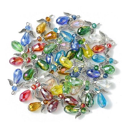 48шт 12 подвески из цветного гальванического стекла, граненые подвески ангела, с платиновыми тоновыми железными петлями