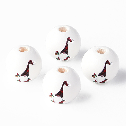 Painted Natural Wood Round Beads, Father Christmas