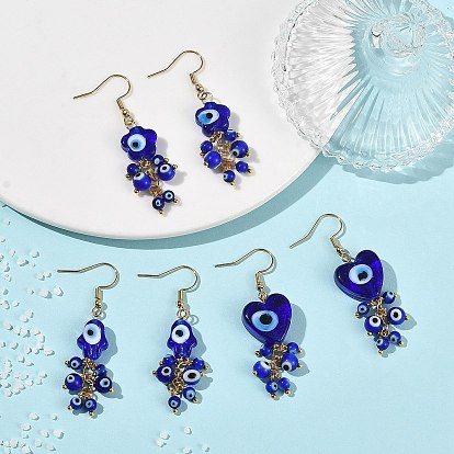 Boucles d'oreilles pendantes œil maléfique en verre filé à la main, formes mixtes