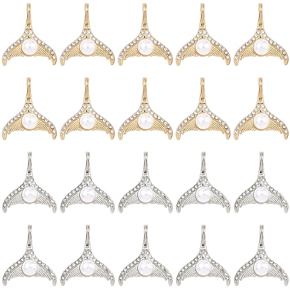 20Pcs 2 Colors Alloy Crystal Rhinestone Pendants, Mermaid Tail Shape Charms, with ABS Plastic Imitation Pearl Beads