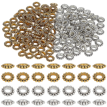 160шт 2 цвета тибетского сплава разделительные бусины, плоско-круглые