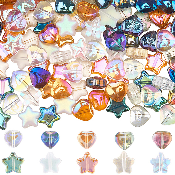 200 шт. 10 стили гальванических стеклянных бусин, AB цвет, звезда и сердца