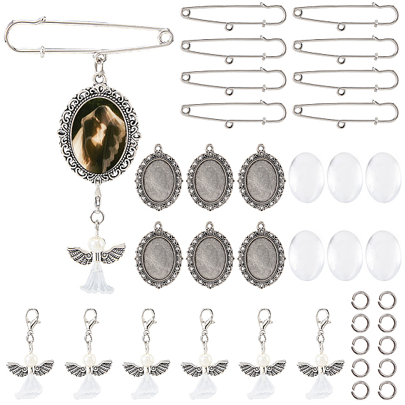 DIY Jewelry Making Kit, Including Iron Brooch Findings, Glass Cabochons, Alloy Pendant Cabochon Settings, Acrylic & Glass Angel Pendant Decorations, 304 Stainless Steel Jump Rings