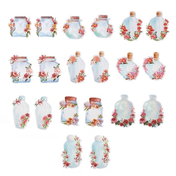 20Pcs 10 Styles Waterproof Self Adhesive PET Stickers, for Suitcase, Skateboard, Refrigerator, Helmet, Mobile Phone Shell, Indian Red Flowers