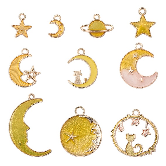 10 шт 10 стиль подвески из сплава эмали, звезда и луна