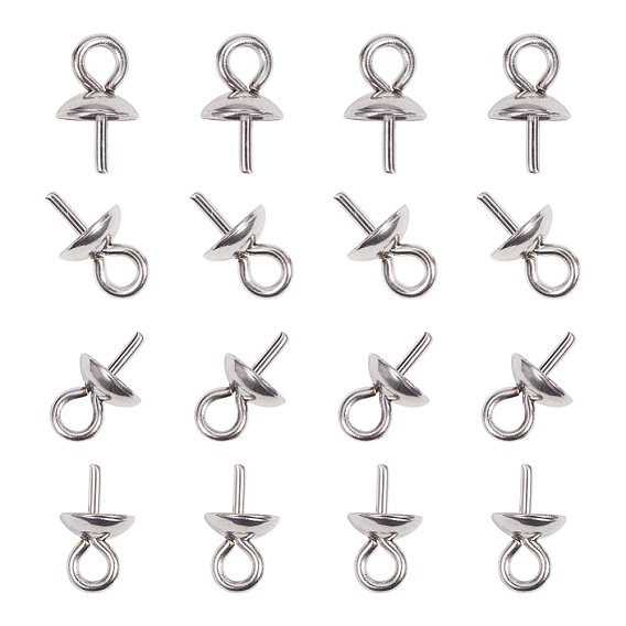 304 Stainless Steel Cup Pearl Peg Bails Pin Pendants, For Half Drilled Beads
