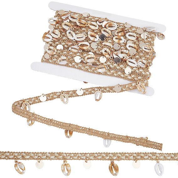 5 метров полиэстеровой нити и ленты с бисерной отделкой из пластиковых ракушек, для аксессуаров для одежды, с картонной карточкой