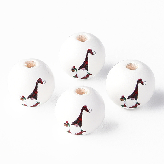 Painted Natural Wood Round Beads, Father Christmas
