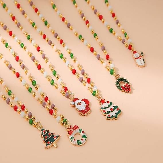 Рождественский кулон из сплава и латуни с эмалью, разноцветные бусины из смолы для женщин, золотые