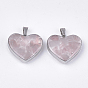 Gemstone Pendants, with Glass and 304 Stainless Steel Findings, Heart, Stainless Steel Color