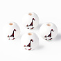 Painted Natural Wood Round Beads, Father Christmas