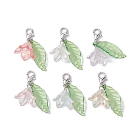 6Pcs Flower & Leaf Acrylic Pendant Decorations, with Alloy Lobster Claw Clasps, Flower