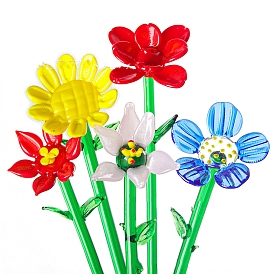 Handmade Glass Crafts Flower Display Decorations, for Home Office Desktop Ornament