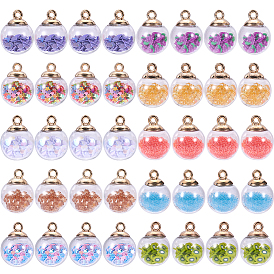 Glass Ball Pendants, with Polymer Clay and CCB Plastic Findings, Round, Golden