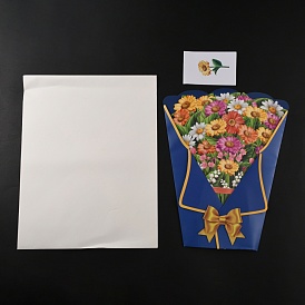 3D Flower Pop Up Paper Greeting Card, with Envelope, Valentine's Day Wedding Birthday Invitation Card
