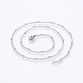 304 Stainless Steel Curb Chain Necklaces, Twisted Chains, with Beads & Lobster Claw Clasps