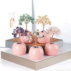 Gemstone Chips Tree Decorations, Ceramic Vase Base Copper Wire Feng Shui Energy Stone Gift for Home Desktop Decoration