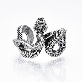 Gothic Punk Snake Alloy Open Cuff Ring for Men Women, Cadmium Free & Lead Free