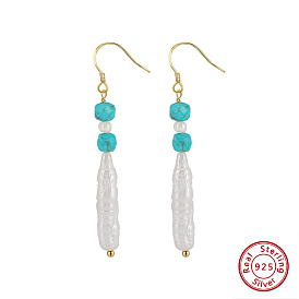 Synthetic Turquoise & Natural Baroque Freshwater Pearl & 925 Sterling Silver Dangle Earrings for Women, Oval