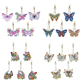 Kits de decoración colgante de mariposa con pintura de diamante diy, con diamantes de imitación de la resina, bolígrafo adhesivo de diamante, plato de bandeja y arcilla de cola