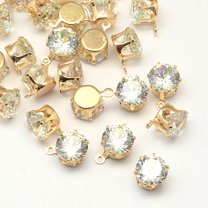 Cubic Zirconia Charms, with Brass Findings