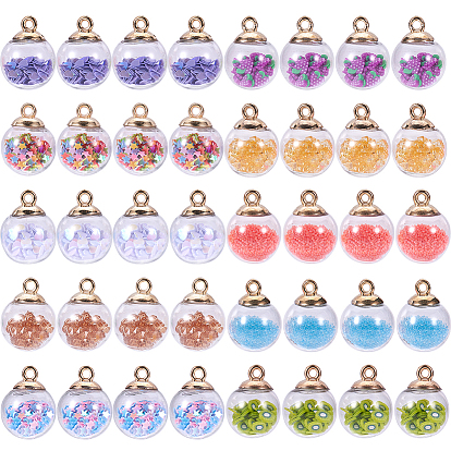 Glass Ball Pendants, with Polymer Clay and CCB Plastic Findings, Round, Golden