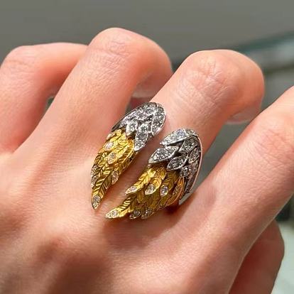 Manschettenringe aus einer Legierung mit Strasssteinen, Engelsflügel, stapelbare Ringe, Golden & Silver