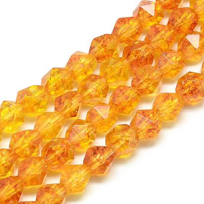Natural Citrine Beads Strands, Star Cut Round Beads, Faceted, Dyed & Heated