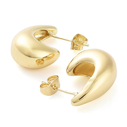 Brass Teardrop Stud Earrings, Half Hoop Earrings for Women