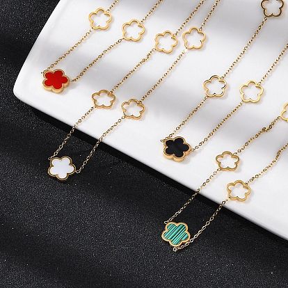 Ионное покрытие (ip) 304 ожерелья с цветочным кулоном из нержавеющей стали и пластика для женщин, реальный 18 k позолоченный