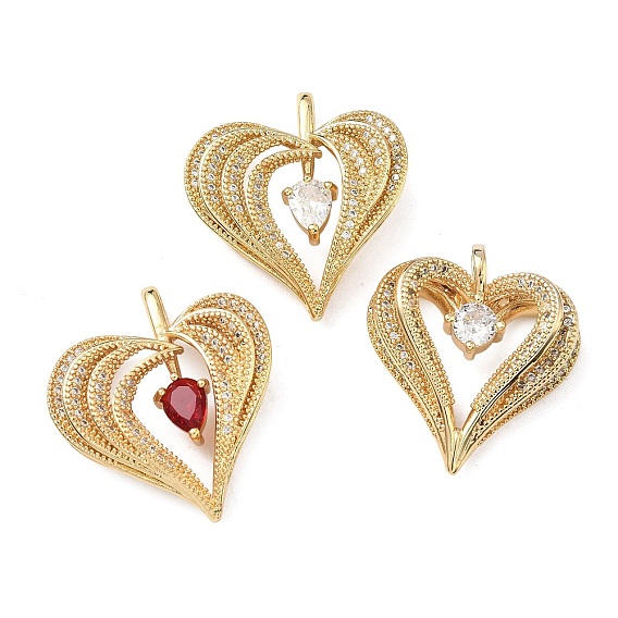 Латунные микро проложить кубического циркония подвески, сердце прелести, реальный 16 k позолоченный