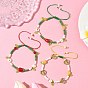 3Pcs 3 Styles Glass Seed Beads & Lampwork Beads Braided Bead Bracelets for Women, Apple & Strawberry & Leaf, with Natural Dyed Yellow Jade & Carnelian