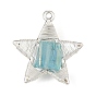 Electroplated Natural Quartz Faceted Copper Wire Wrapped Pendants, Alloy Star Charms, Antique Silver & Silver