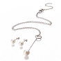 304 Stainless Steel Jeweley Sets, Cable Chain Lariat Necklaces and Stud Earrings, with Acrylic Imitation Pearl Beads, Lobster Claw Clasps and Ear Nuts, Round & Ring