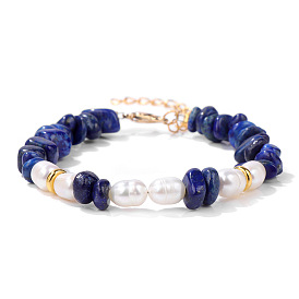 Natural Stone Bead Bracelet with Lobster Clasp for Men and Women, Simple Pearl Design