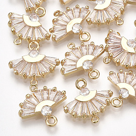 Коннекторы, латунь, кубический цирконий, без кадмия, без никеля и без свинца, вентилятор, прозрачные, реальный 18 k позолоченный