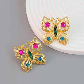 Bohemian Butterfly Earrings with Rhinestone, Vintage Style Alloy Ear Studs for Women in Spring