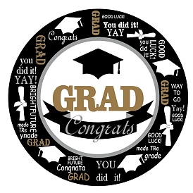 Disposable Paper Plates, for Graduation Season Party Supplies, Black, Round with Word Grad