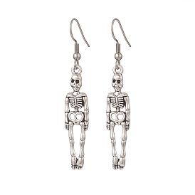 Boucles d'oreilles pendantes en alliage de style tibétain squelette, 304 bijoux en acier inoxydable pour femmes