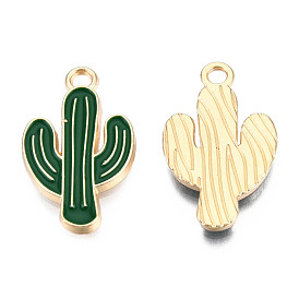 Light Gold Plated Alloy Pendants, with Enamel, Cactus