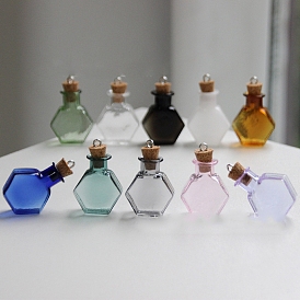 Miniature Hexagon Glass Bottles, with Cork Stoppers, Empty Wishing Bottles, for Dollhouse Accessories, Jewelry Making