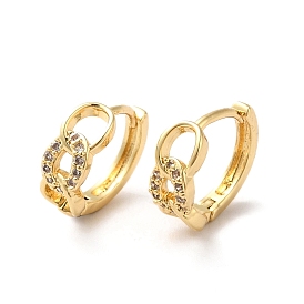 Clear Cubic Zirconia Curb Chains Shape Hoop Earrings, Brass Jewelry for Women