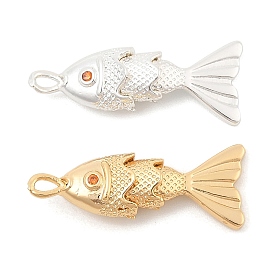 Brass Micro Pave Clear Cubic Zirconia Pendants, Fish Charms