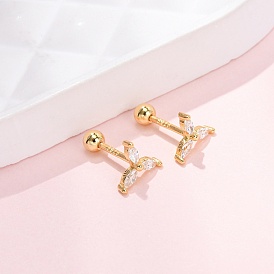 Ветряная мельница 925 серьги-гвоздики из стерлингового серебра с микропаве из прозрачных кубических цирконий