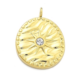 Ионное покрытие (ip) 304 подвески из нержавеющей стали со стразами, овал с солнечным шармом