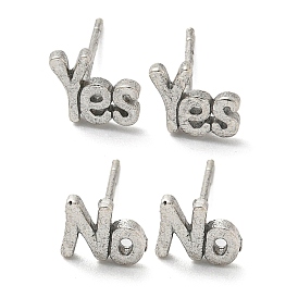 Rack Plated Word Yes/No Brass Stud Earrings for Women, Lead Free & Cadmium Free, Long-Lasting Plated
