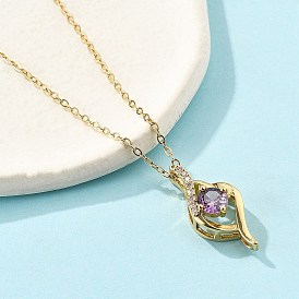 Латунный микропаве кубический цирконий кулон ожерелья для женщин, с 304 цепи из нержавеющей стали, ионное покрытие (ip), глаз