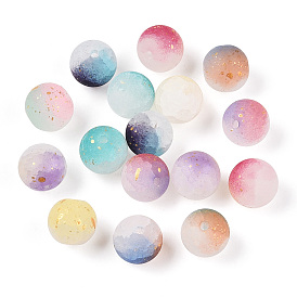 Frosted Baking Painted Crackle Glass Beads with Glitter Powder, Two Tone, Round