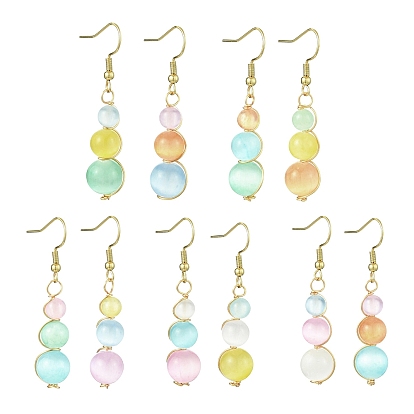 Женские серьги с подвесками из окрашенного натурального селенита и бисера, золотые